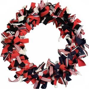NEW Patriotic Shabby Chic 18" Wreath Red White Blue USA Holiday July 4th Cottage